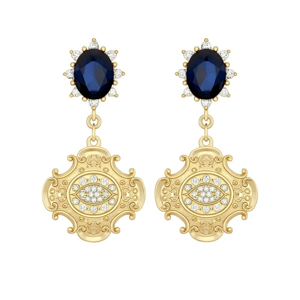 ⚜️ Elegant Gold and Blue Drop Earrings